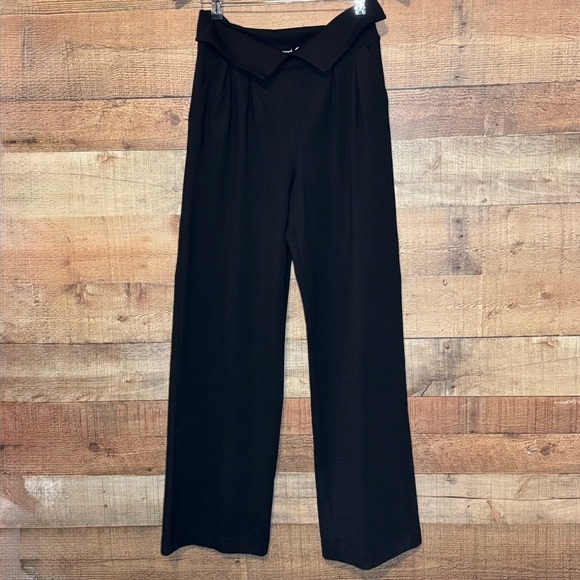 🌻 Betabrand Fold Over Pleated Wide Leg Dress Pants Yoga Black Size S - Picture 2 of 8
